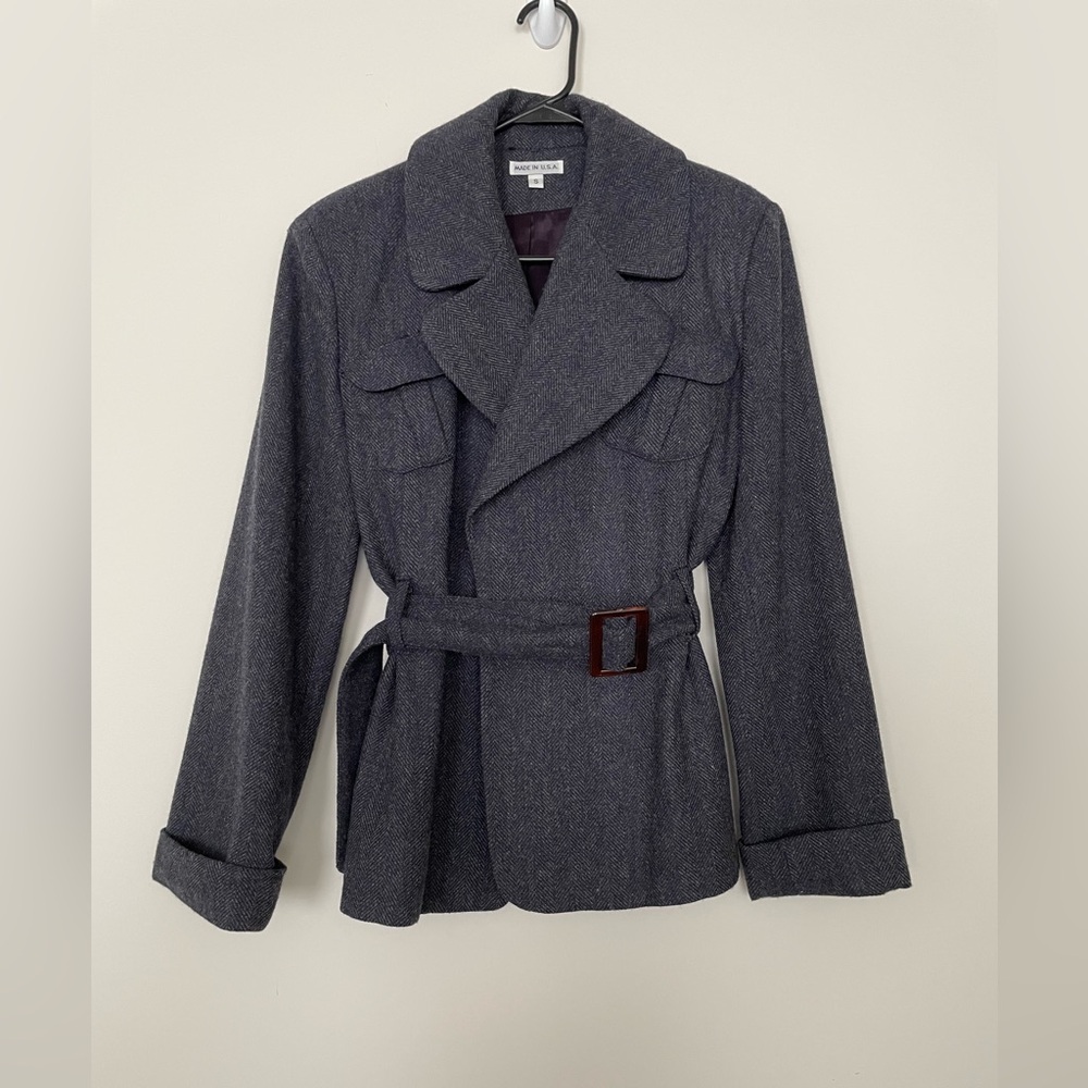 Vintage Gray Herringbone Wool Jacket